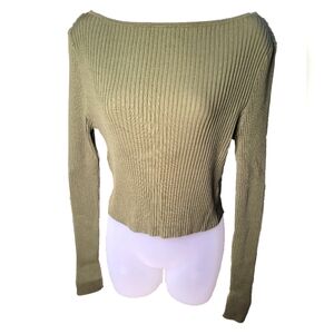H&M Olive Green Ribbed Women's Long Sleeve Sweater Sz M